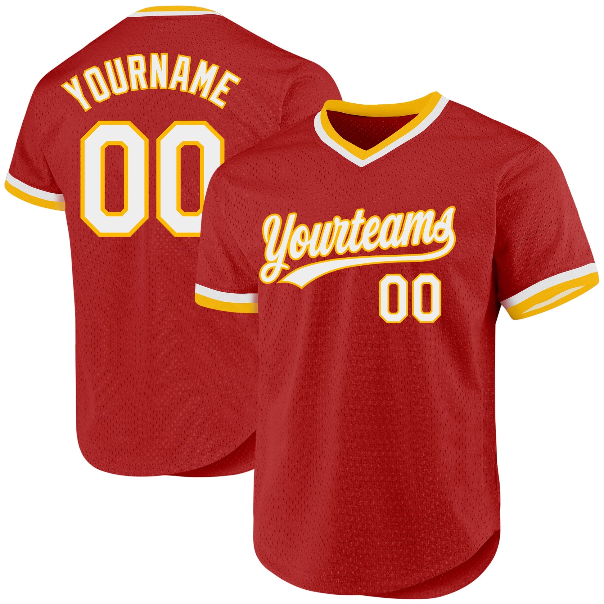 Custom Red White-Gold Authentic Throwback Baseball Jersey - Main View