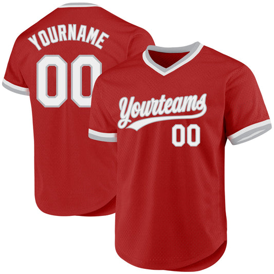 Custom Red White-Gray Authentic Throwback Baseball Jersey - Main View