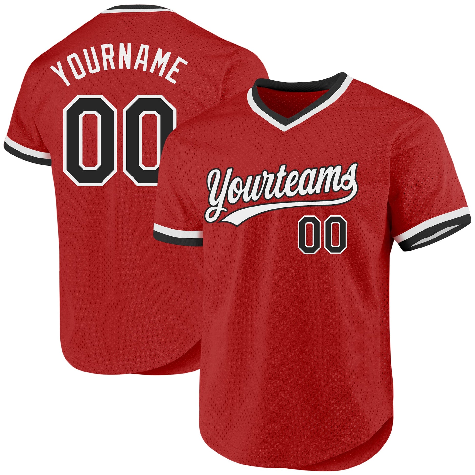Custom Red Black-White Authentic Throwback Baseball Jersey - Main View