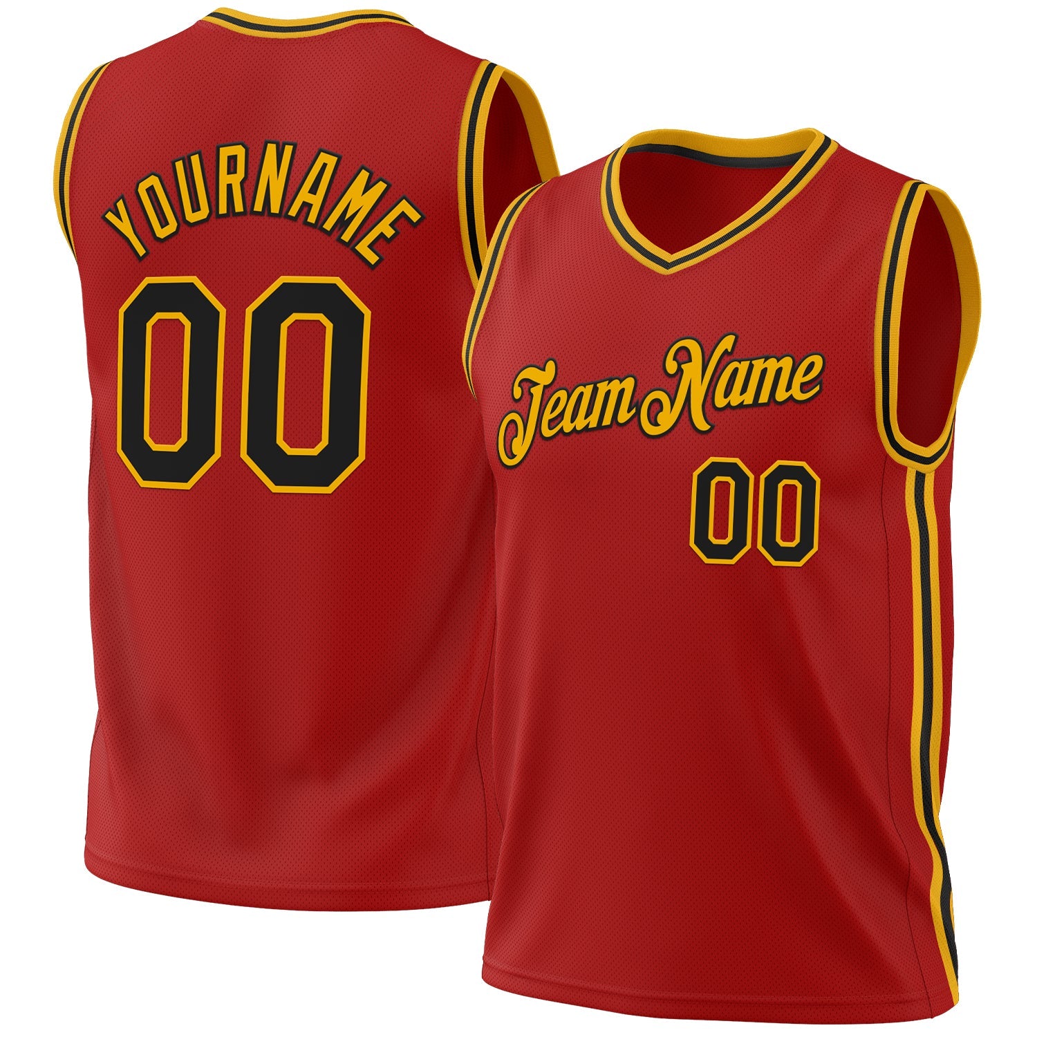 Custom Red Black-Gold Authentic Throwback Basketball Jersey - Main View