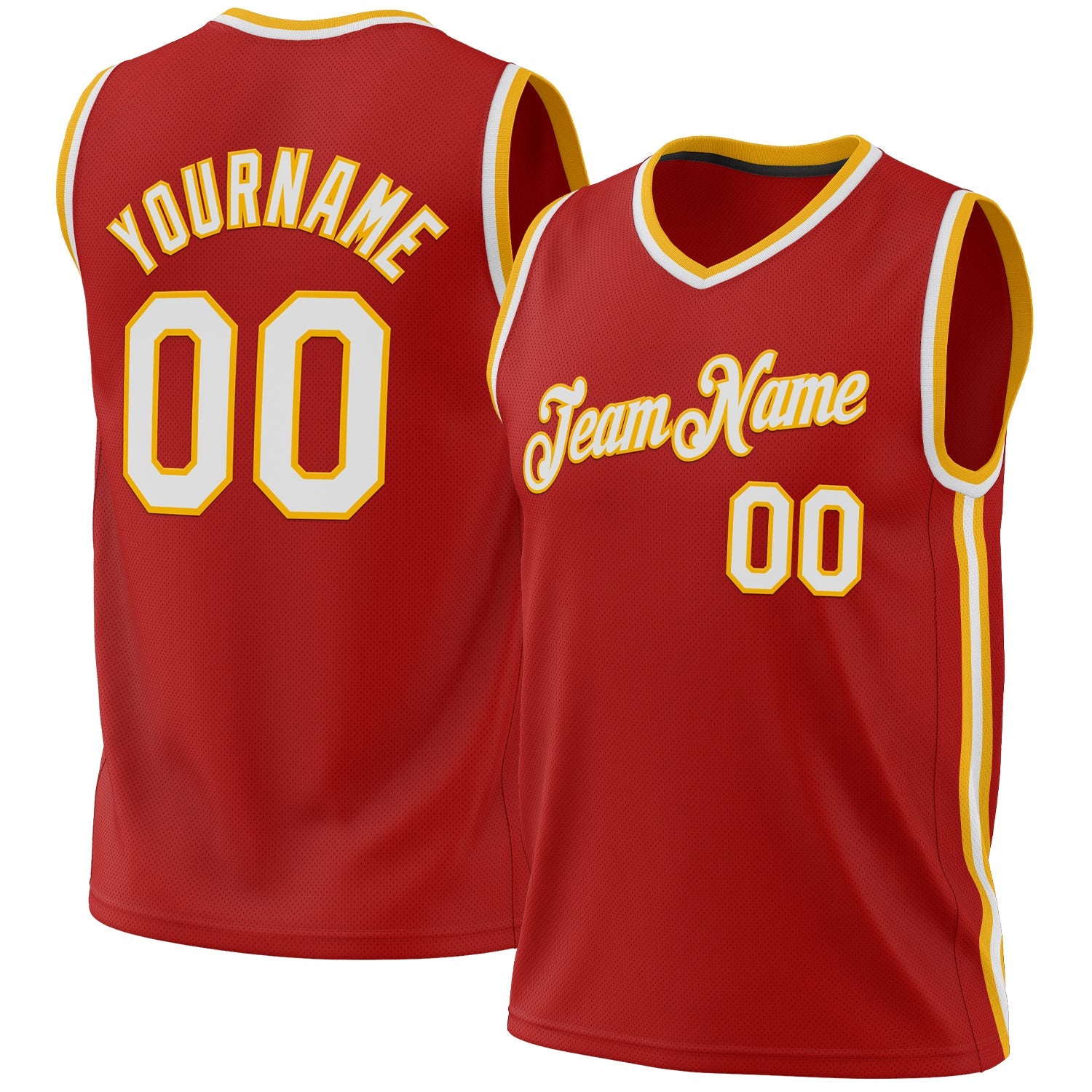 Custom Red White-Gold Authentic Throwback Basketball Jersey - Main View