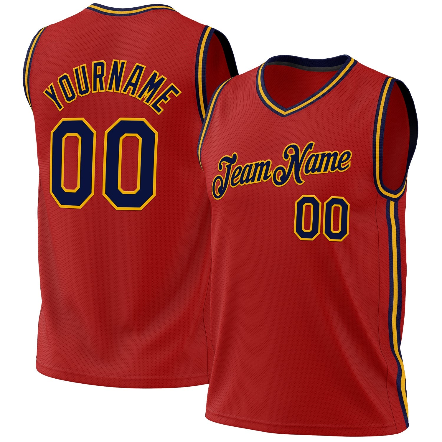 Custom Red Navy-Gold Authentic Throwback Basketball Jersey - Main View