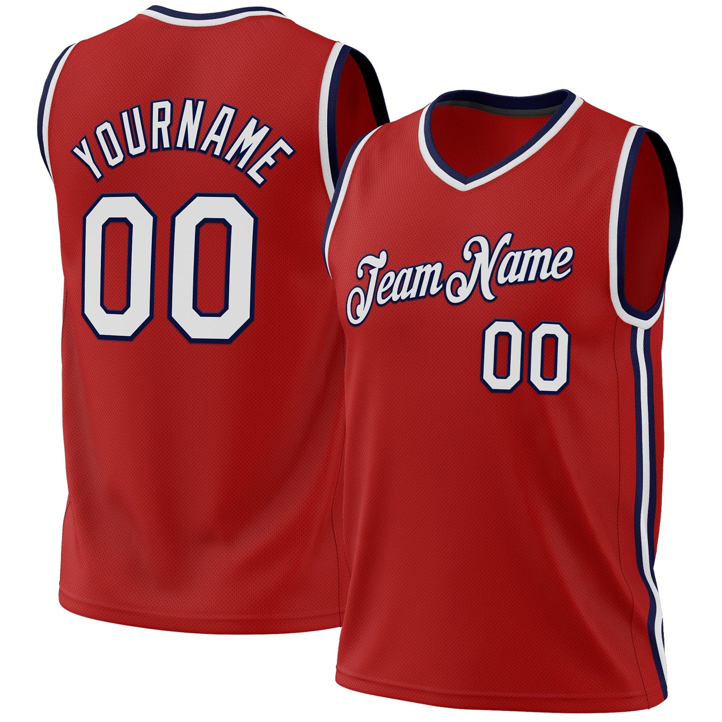 Custom Red White-Navy Authentic Throwback Basketball Jersey - Main View