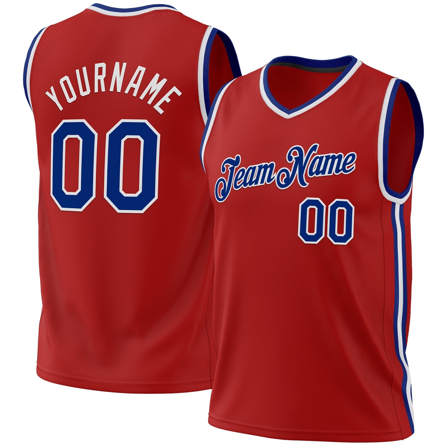 Custom Red Royal-White Authentic Throwback Basketball Jersey - Main View
