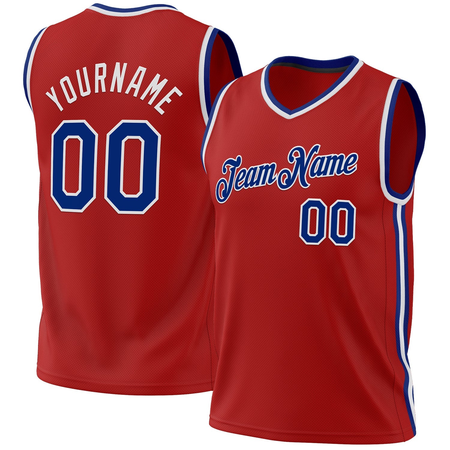 Custom Red Royal-White Authentic Throwback Basketball Jersey - Main View