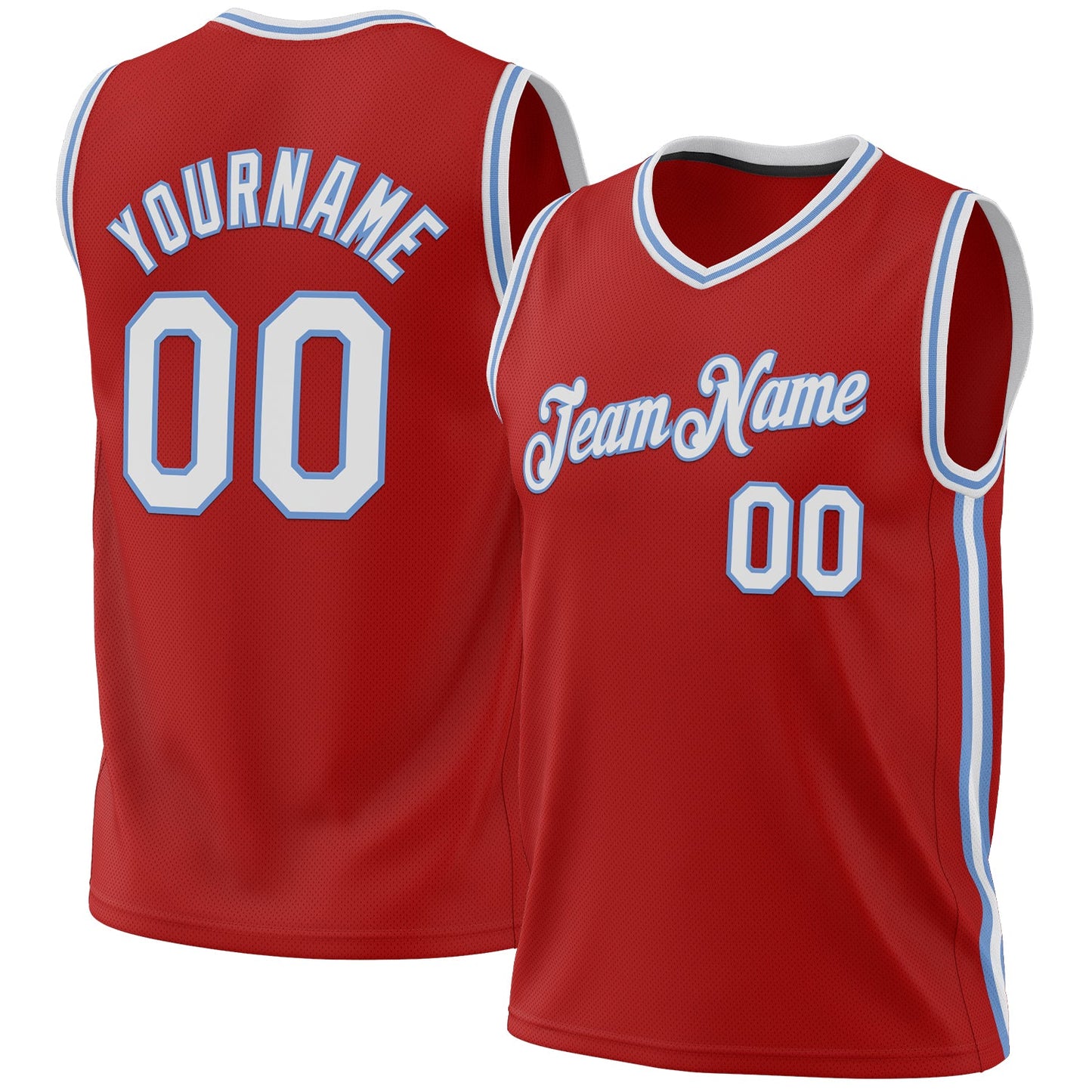 Custom Red White-Light Blue Authentic Throwback Basketball Jersey - Main View