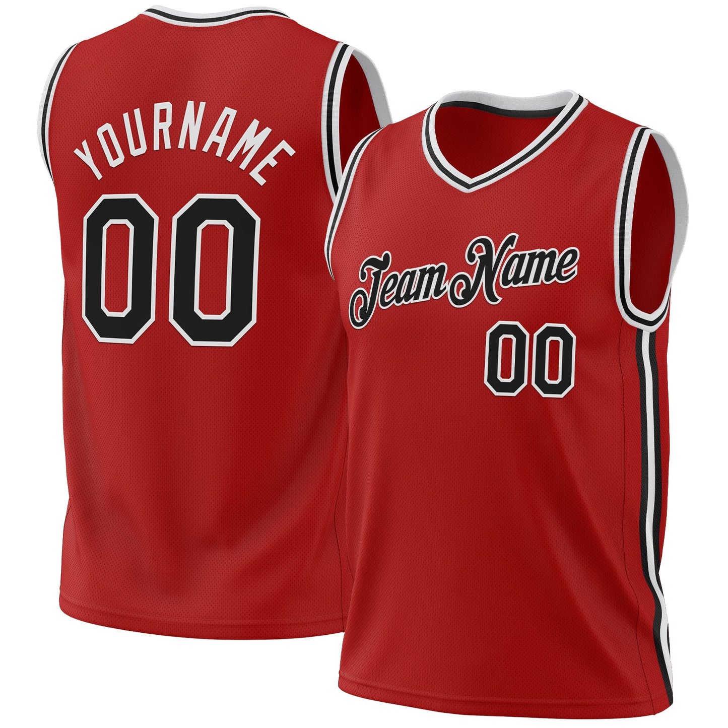 Custom Red Black-White Authentic Throwback Basketball Jersey - Main View