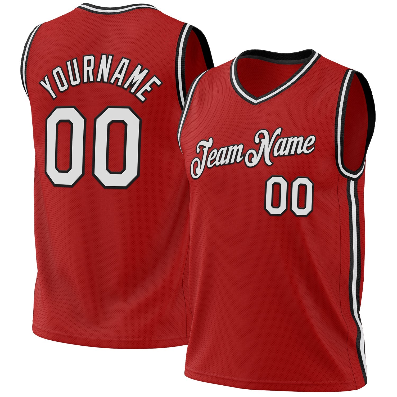 Custom Red White-Black Authentic Throwback Basketball Jersey - Main View