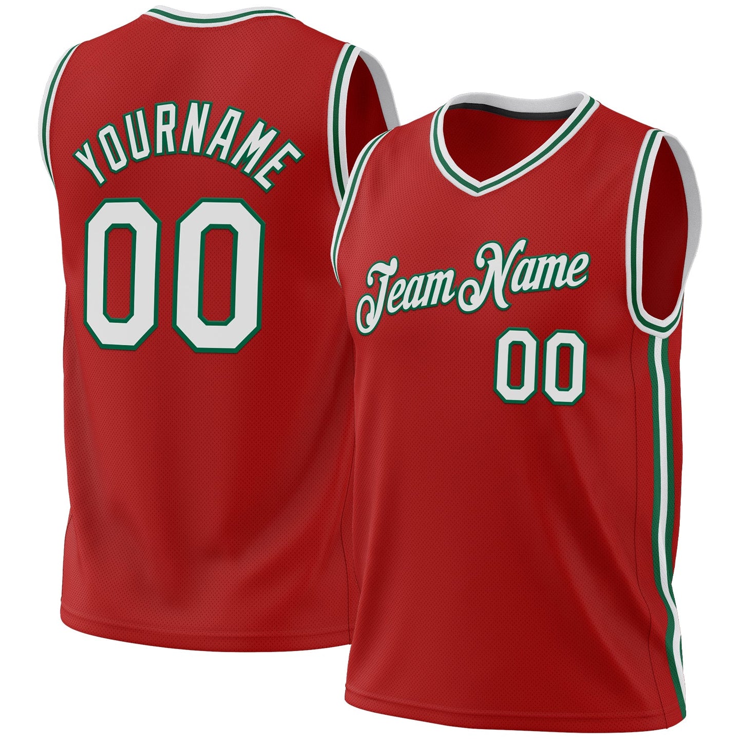 Custom Red White-Kelly Green Authentic Throwback Basketball Jersey - Main View
