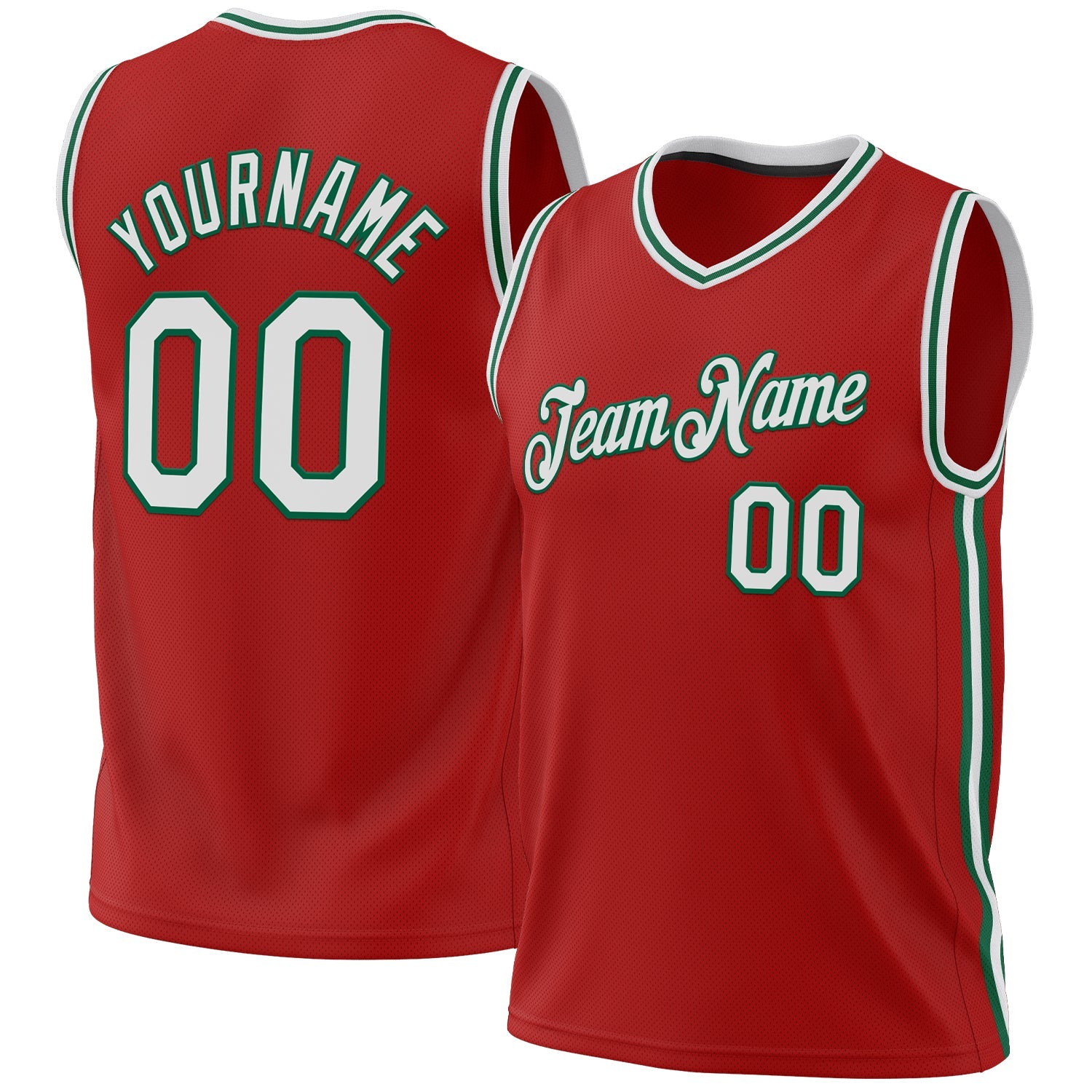 Custom Red White-Kelly Green Authentic Throwback Basketball Jersey - Main View
