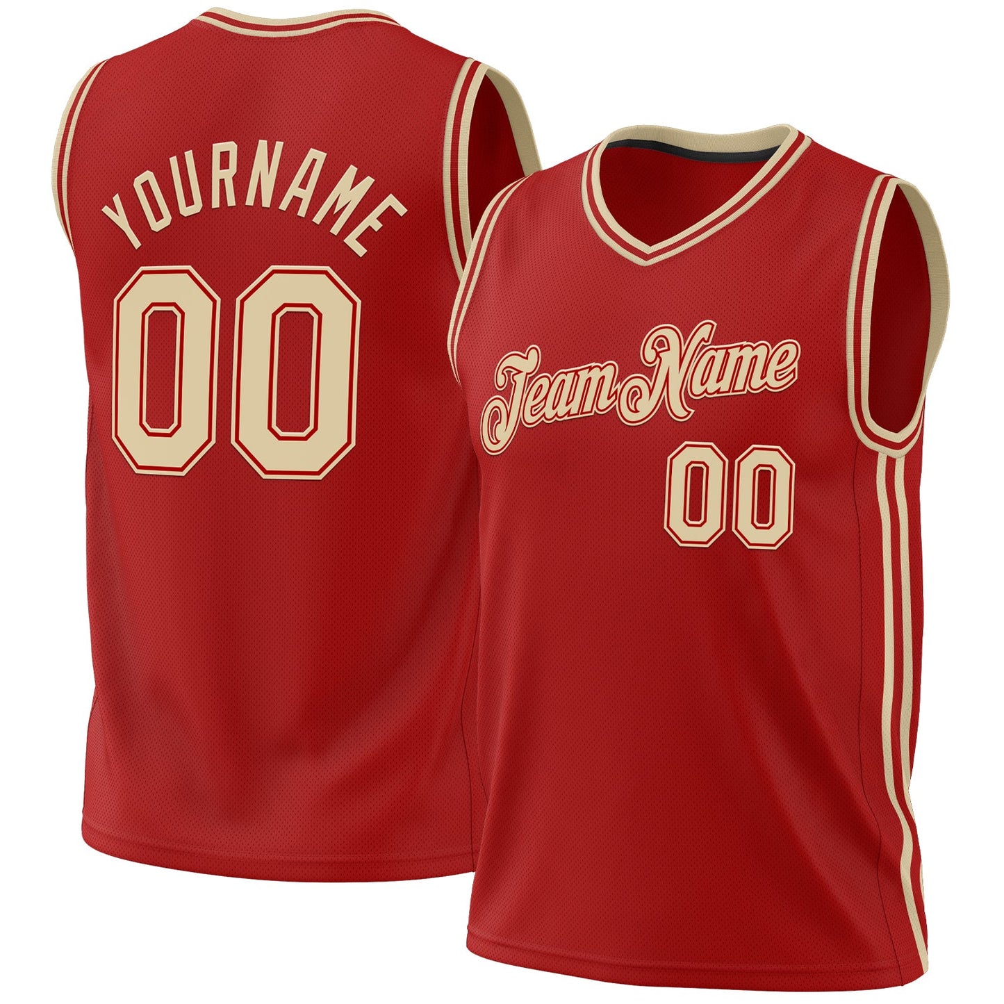 Custom Red Cream Authentic Throwback Basketball Jersey - Main View
