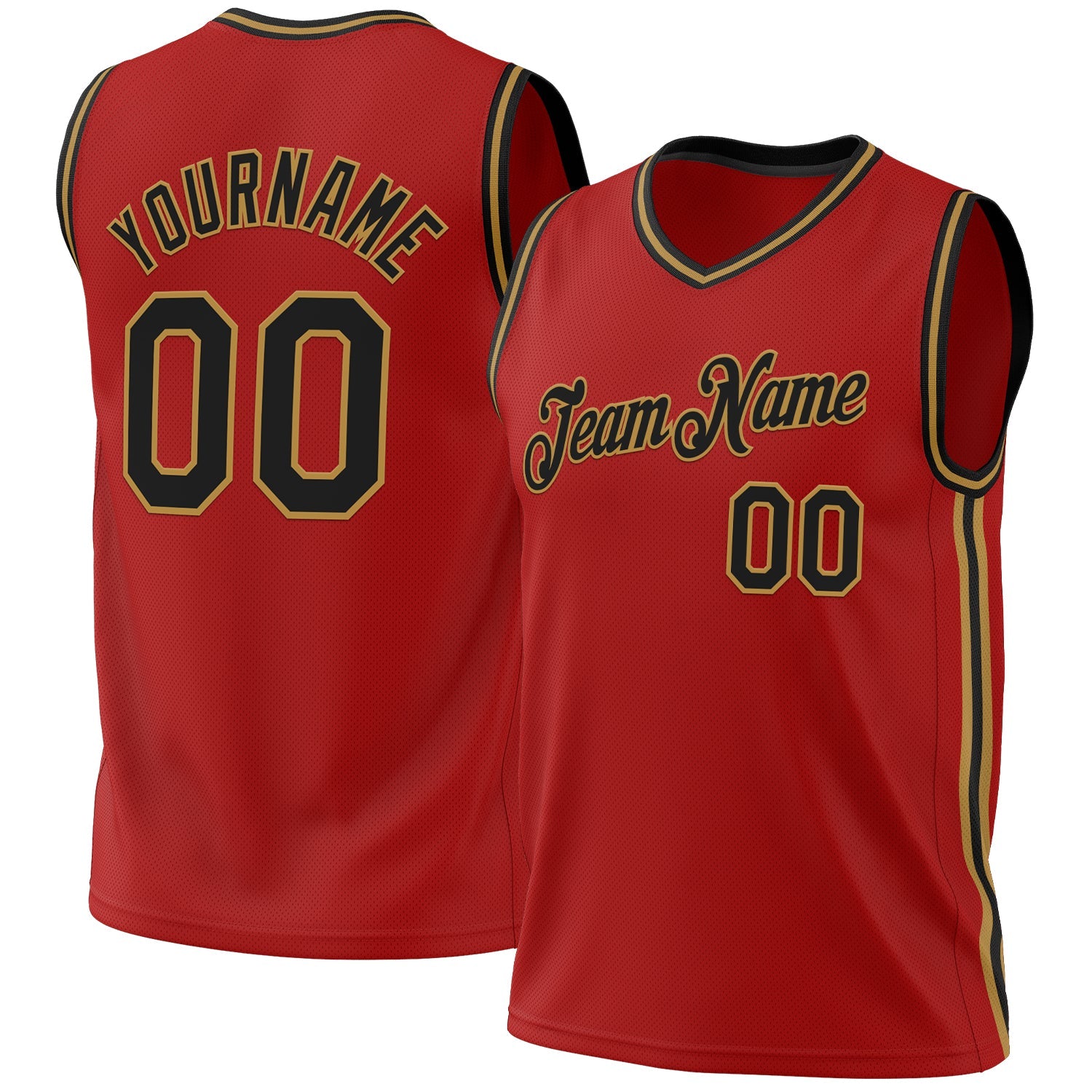 Custom Red Black-Old Gold Authentic Throwback Basketball Jersey - Main View