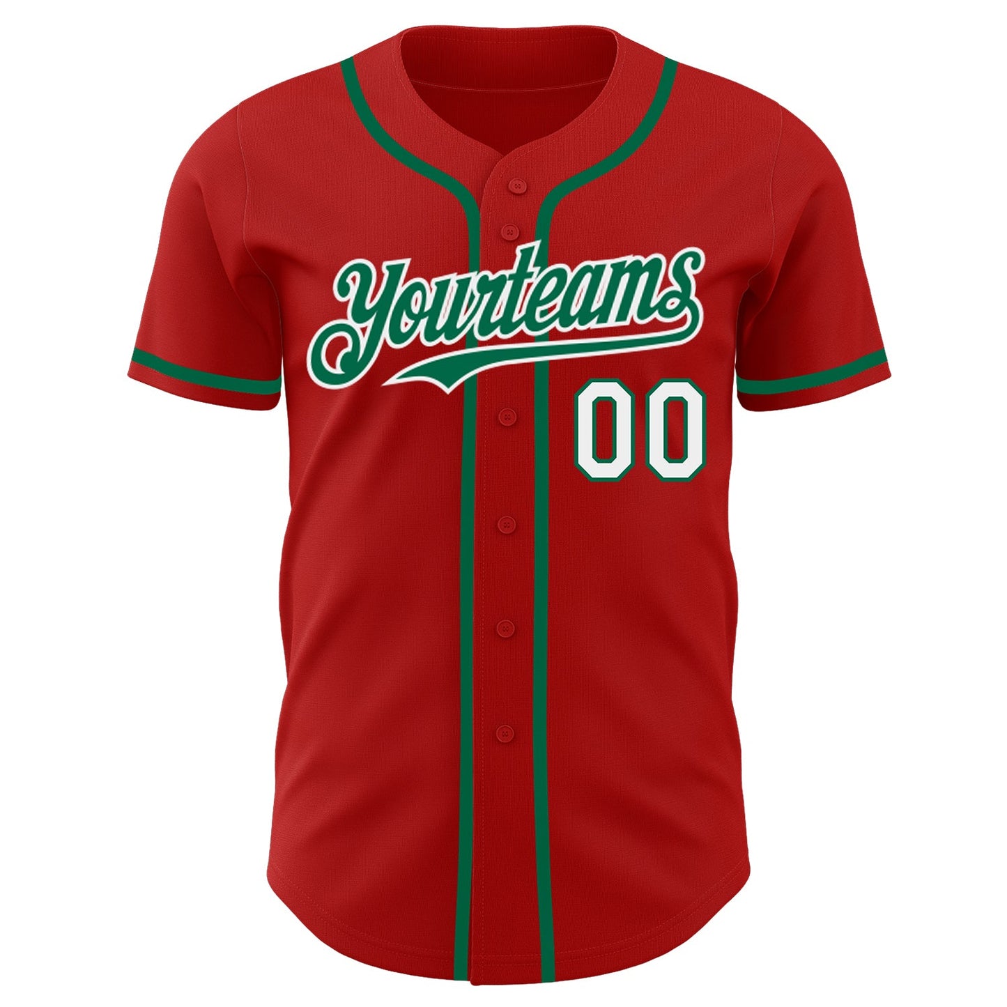 Custom Red White-Kelly Green Authentic Baseball Jersey view 2