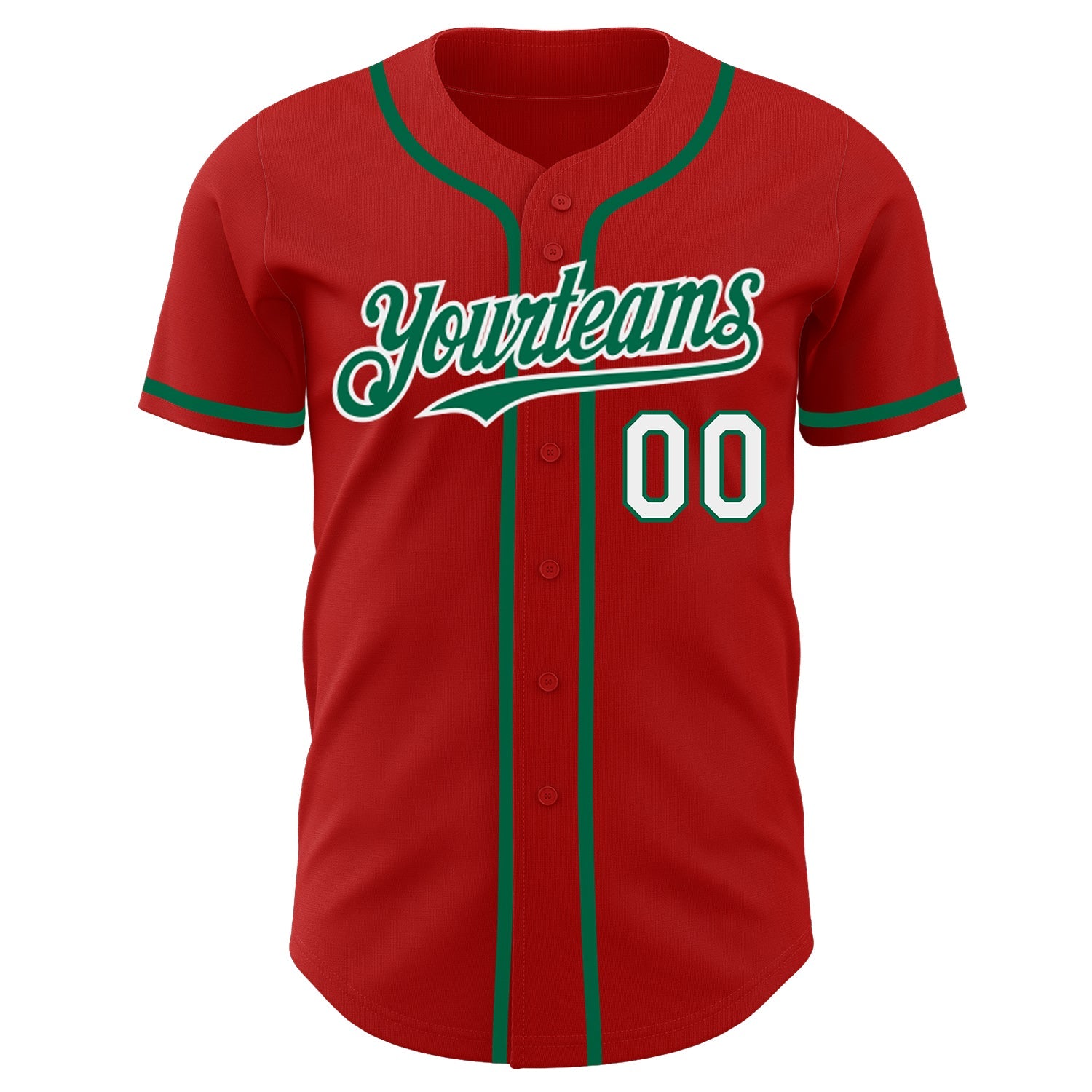 Custom Red White-Kelly Green Authentic Baseball Jersey view 2