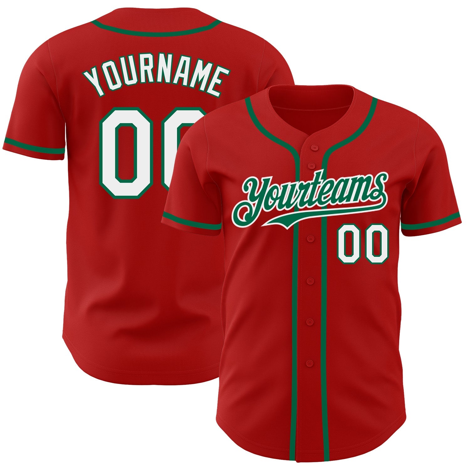Custom Red White-Kelly Green Authentic Baseball Jersey - Main View