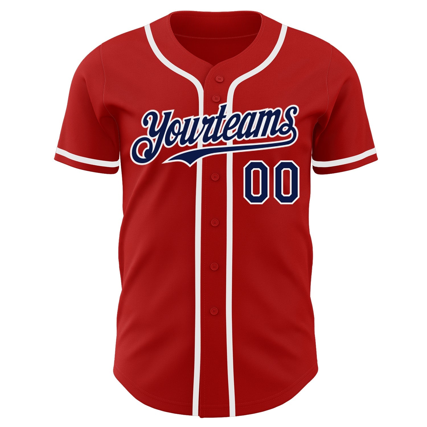 Custom Red Navy-White Authentic Baseball Jersey view 2