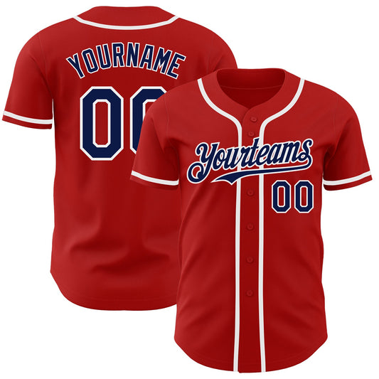 Custom Red Navy-White Authentic Baseball Jersey - Main View