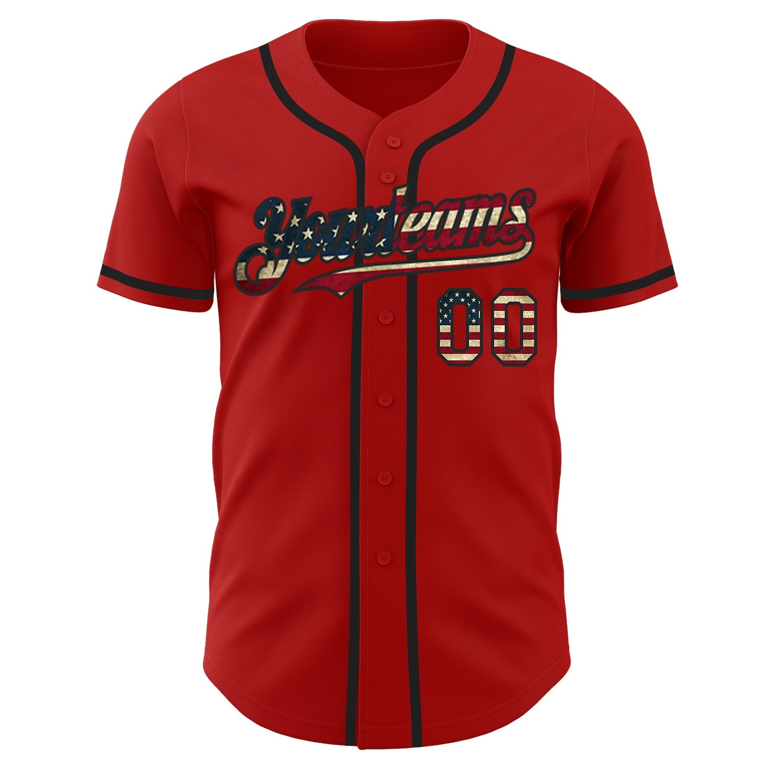 Custom Red Vintage USA Flag-Black Authentic Baseball Jersey view 2