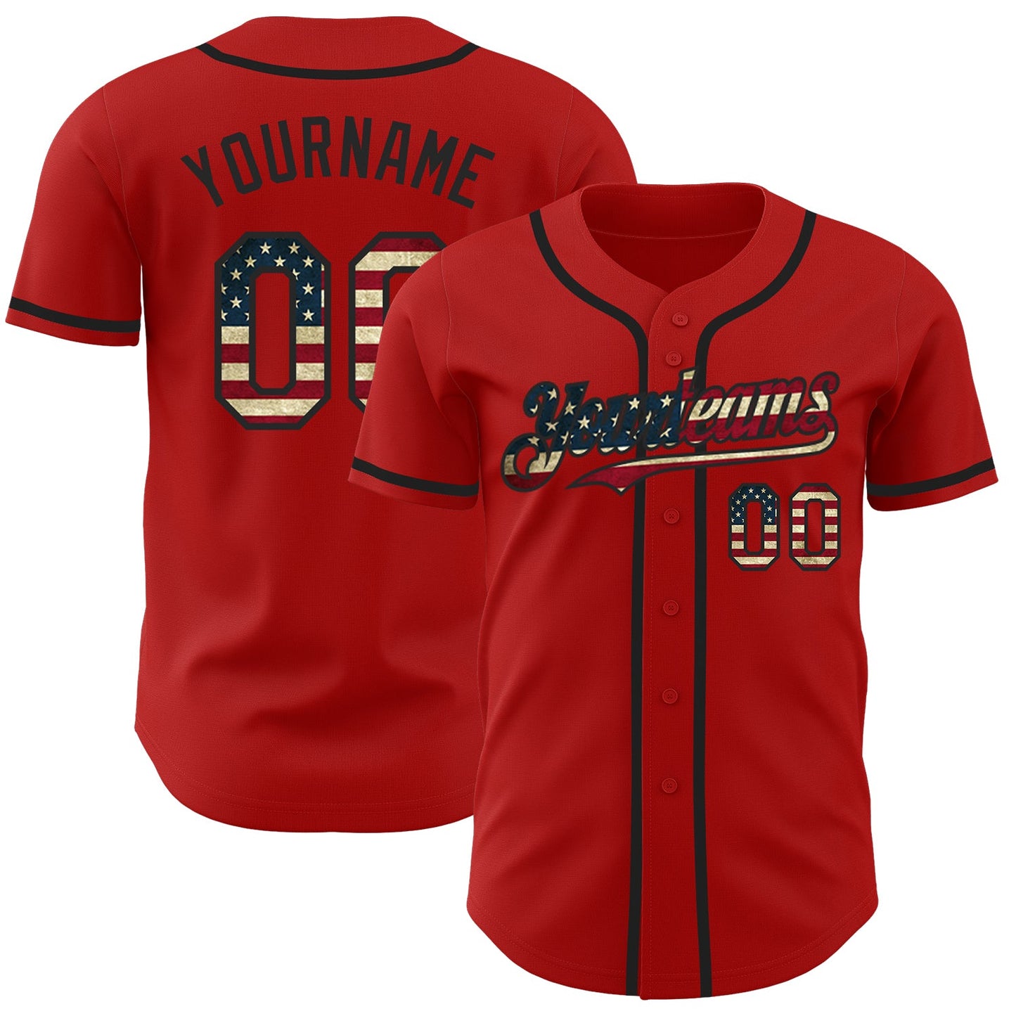 Custom Red Vintage USA Flag-Black Authentic Baseball Jersey - Main View