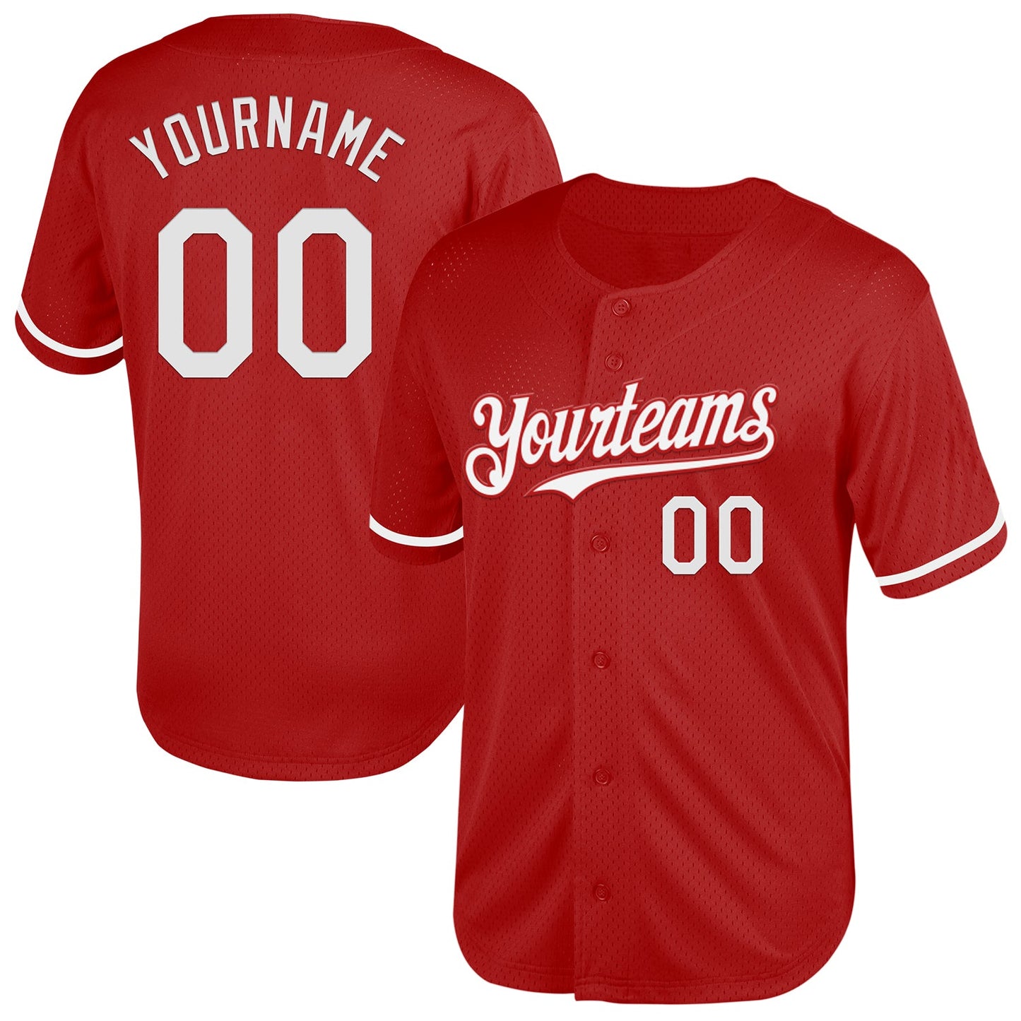 Custom Red White Mesh Authentic Throwback Baseball Jersey - Main View