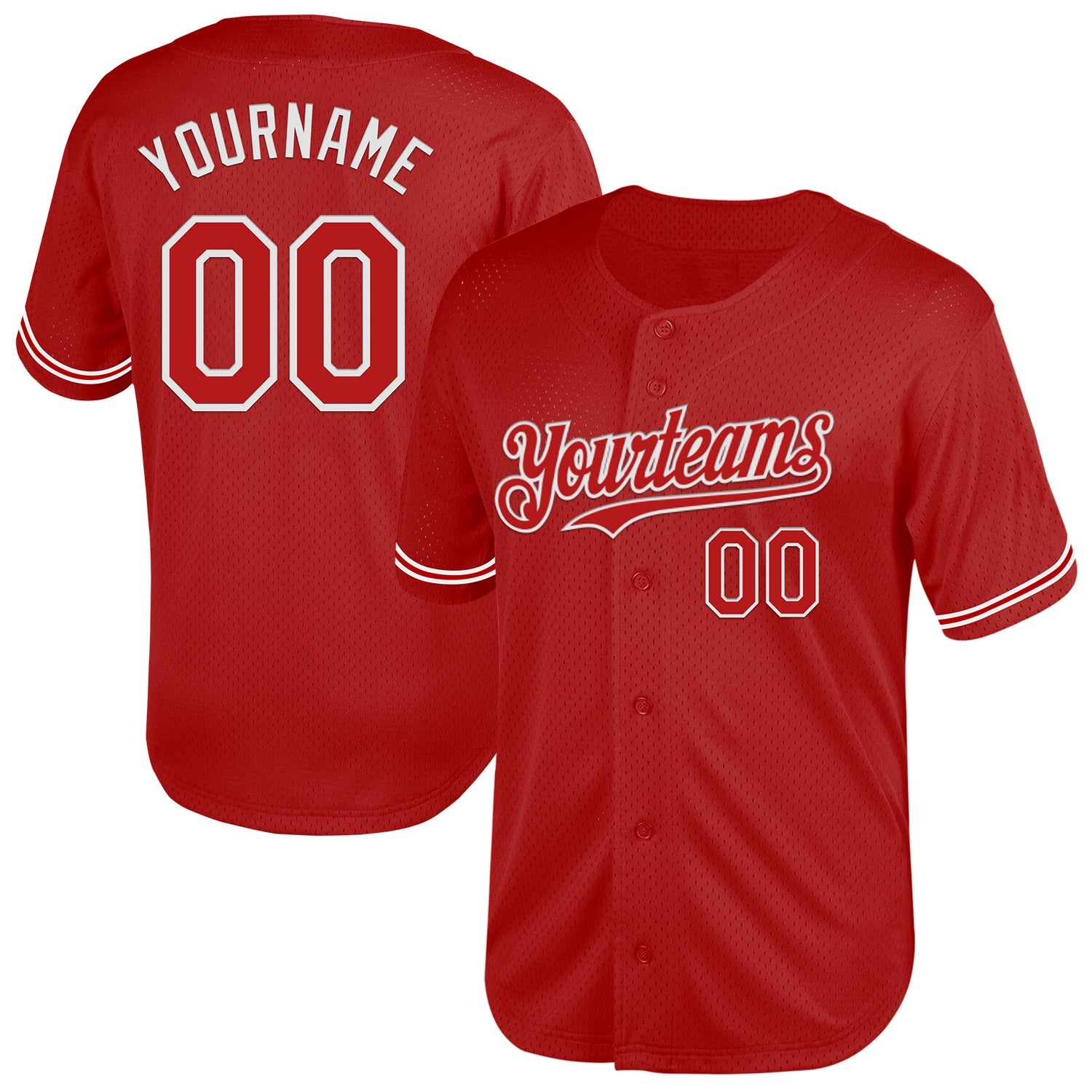 Custom Red White Mesh Authentic Throwback Baseball Jersey - Main View