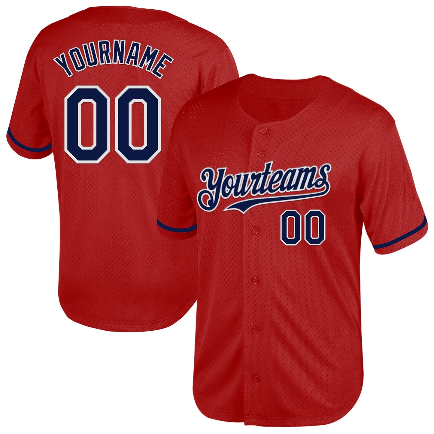 Custom Red Navy-White Mesh Authentic Throwback Baseball Jersey - Main View