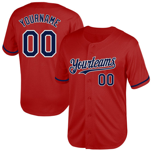 Custom Red Navy-White Mesh Authentic Throwback Baseball Jersey - Main View
