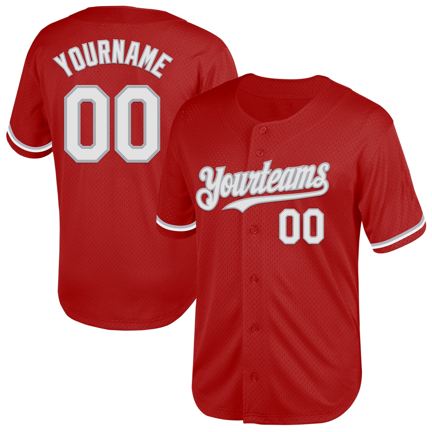 Custom Red White-Gray Mesh Authentic Throwback Baseball Jersey - Main View