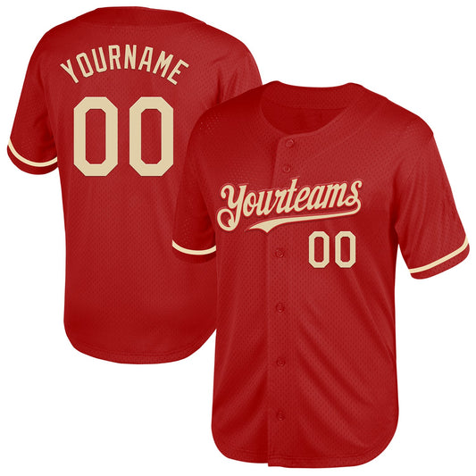 Custom Red Cream Mesh Authentic Throwback Baseball Jersey - Main View