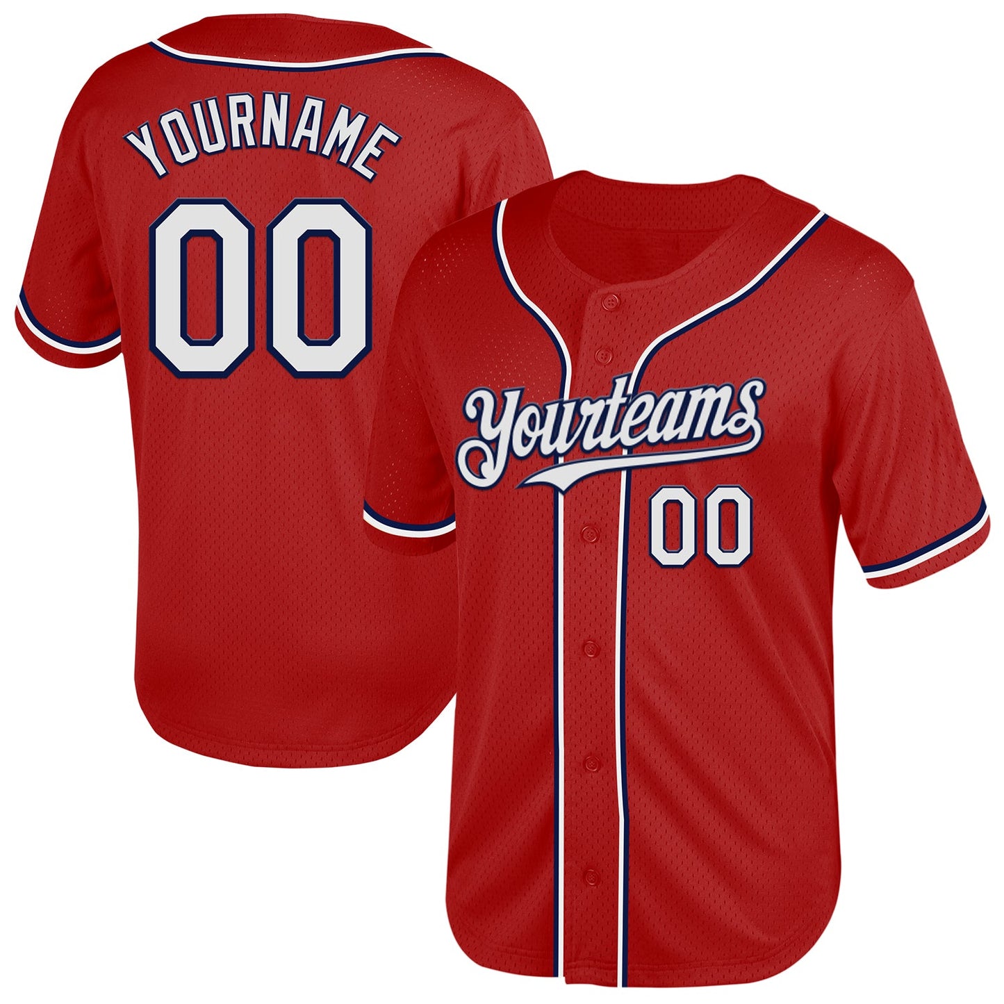 Custom Red White-Navy Mesh Authentic Throwback Baseball Jersey - Main View