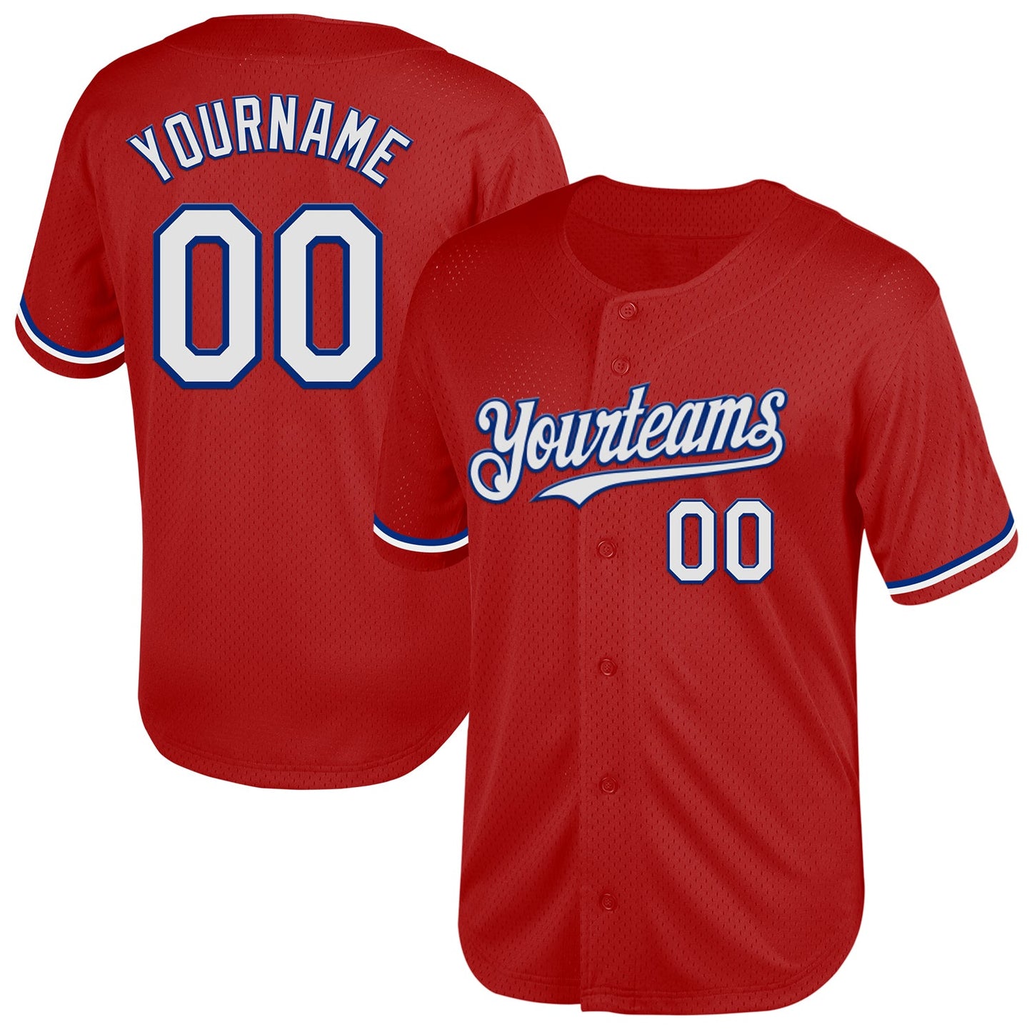 Custom Red White-Royal Mesh Authentic Throwback Baseball Jersey - Main View