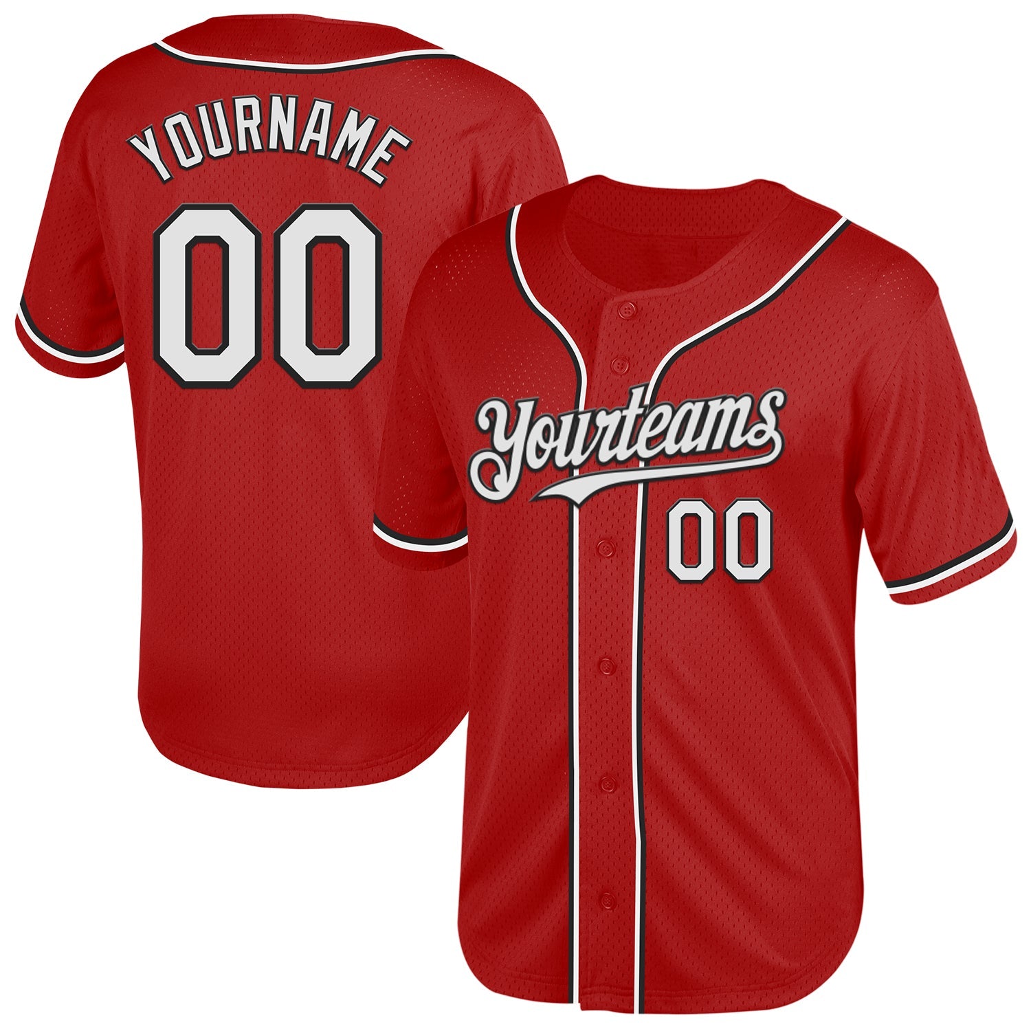 Custom Red White-Black Mesh Authentic Throwback Baseball Jersey - Main View