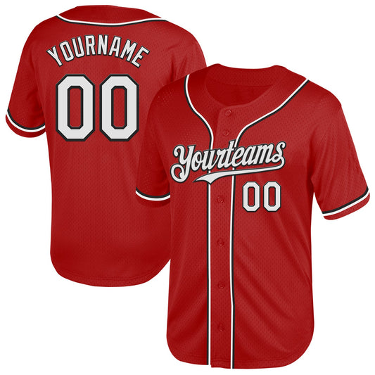 Custom Red White-Black Mesh Authentic Throwback Baseball Jersey - Main View