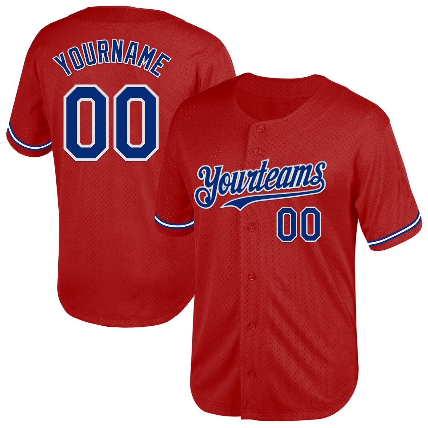 Custom Red Royal-White Mesh Authentic Throwback Baseball Jersey - Main View