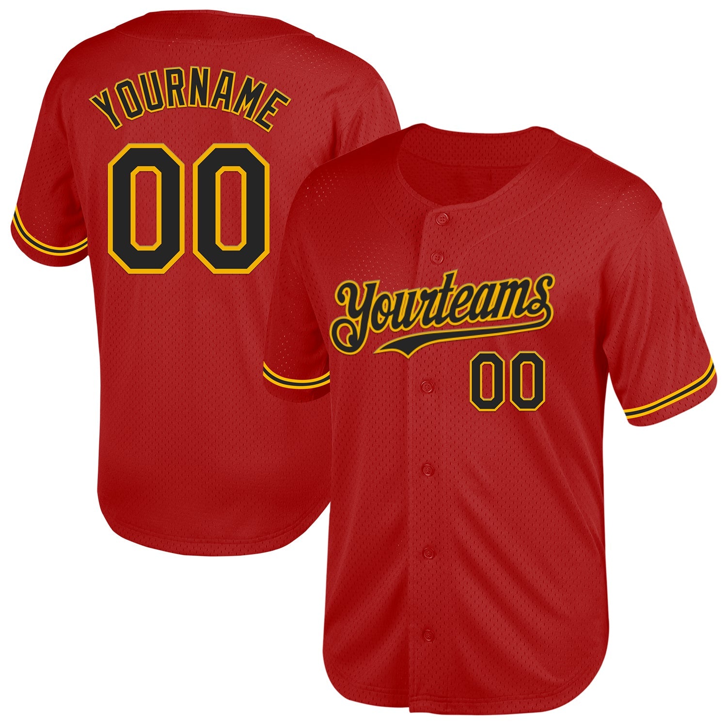 Custom Red Black-Gold Mesh Authentic Throwback Baseball Jersey - Main View