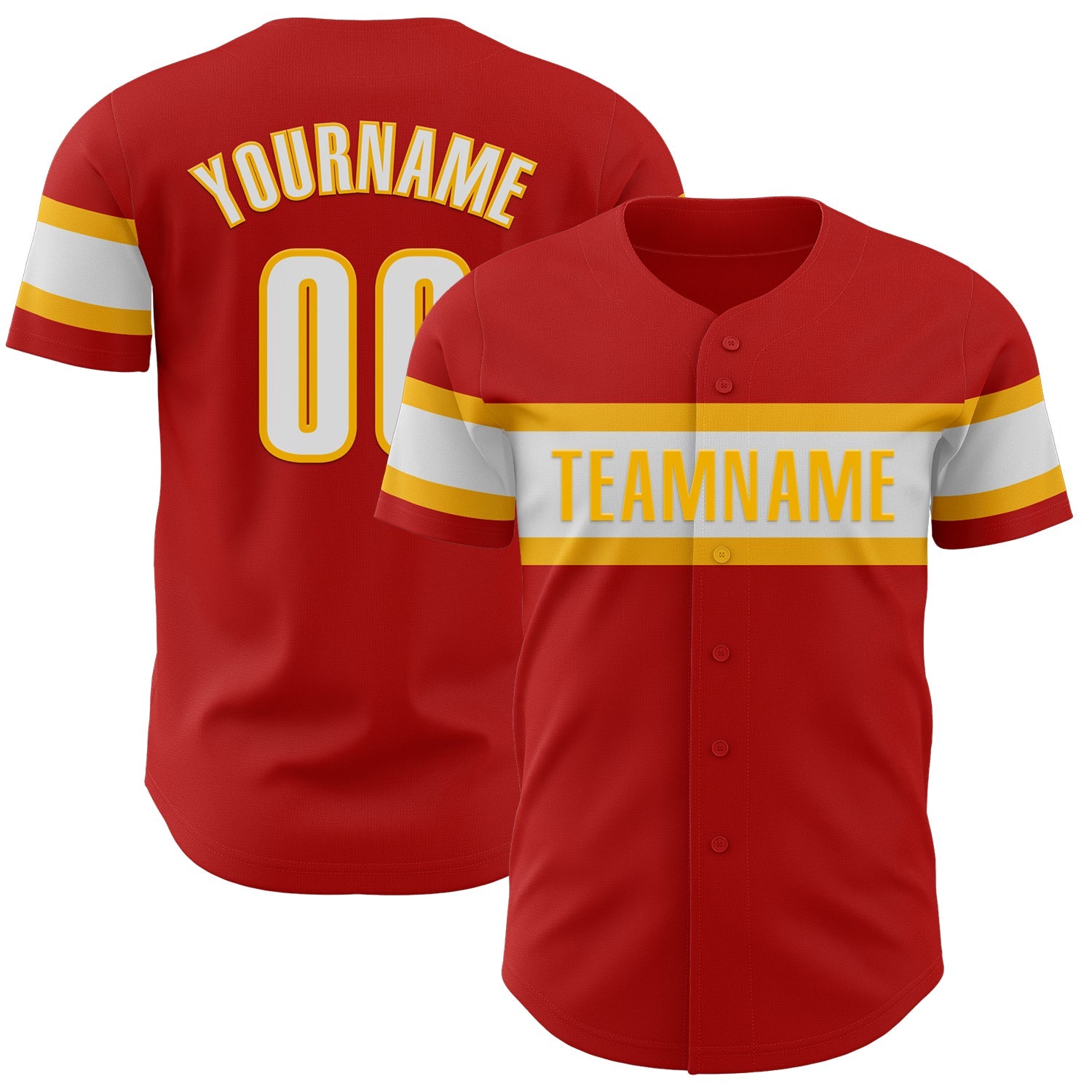 Custom Red White-Gold Authentic Baseball Jersey - Main View