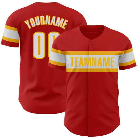 Custom Red White-Gold Authentic Baseball Jersey - Main View