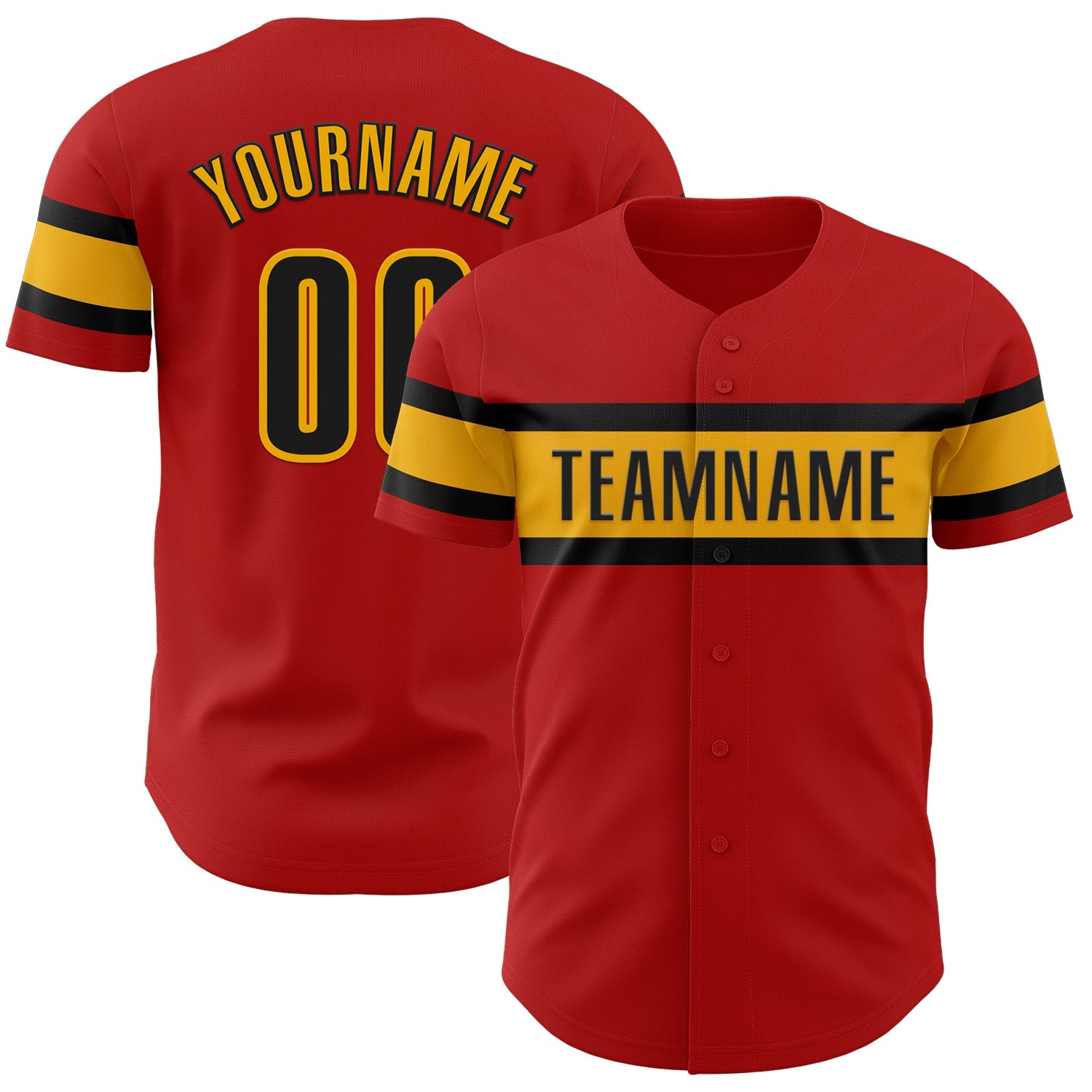 Custom Red Black-Gold Authentic Baseball Jersey - Main View