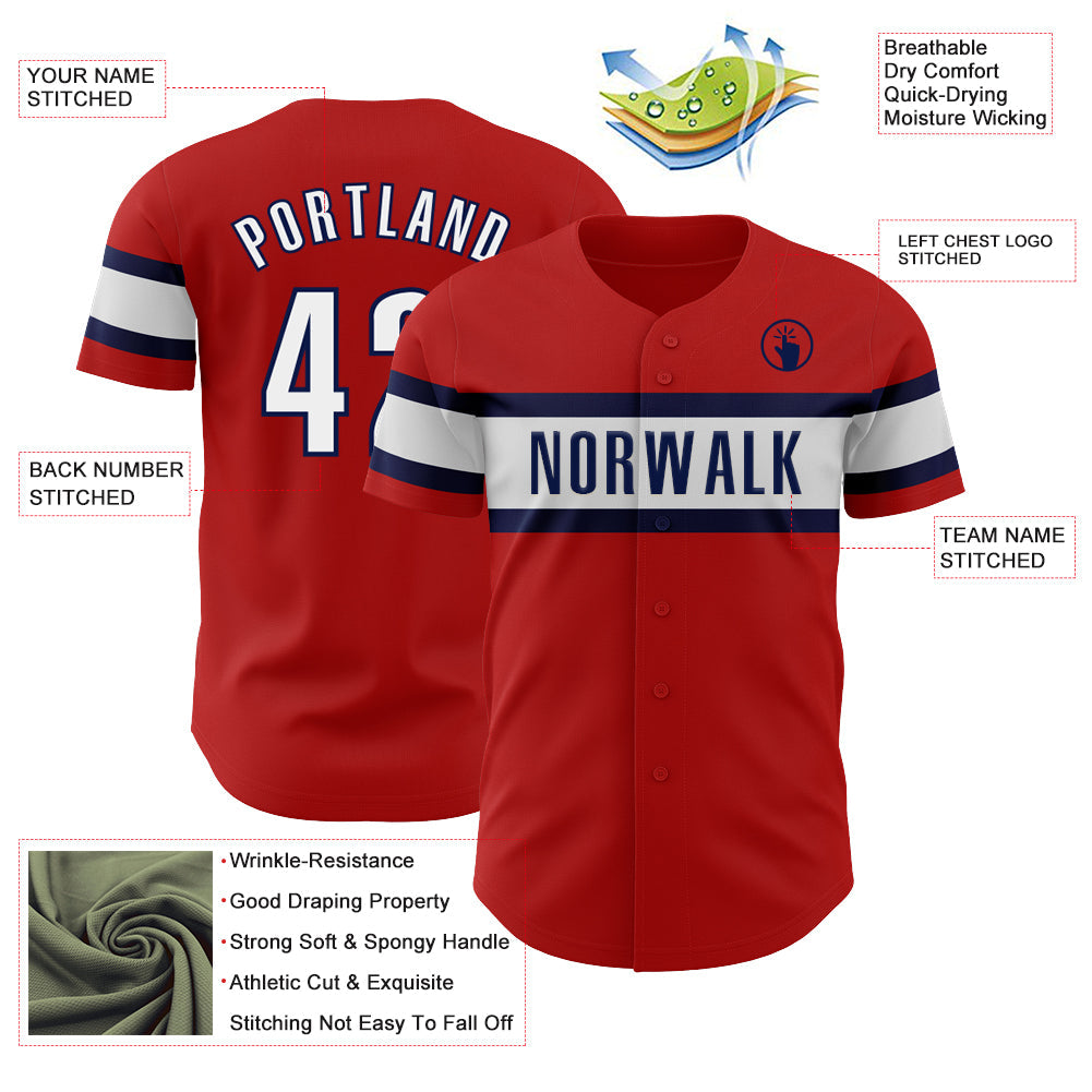 Custom Red Black-Navy Authentic Baseball Jersey view 3