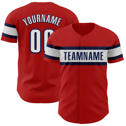 Custom Red Black-Navy Authentic Baseball Jersey - Main View