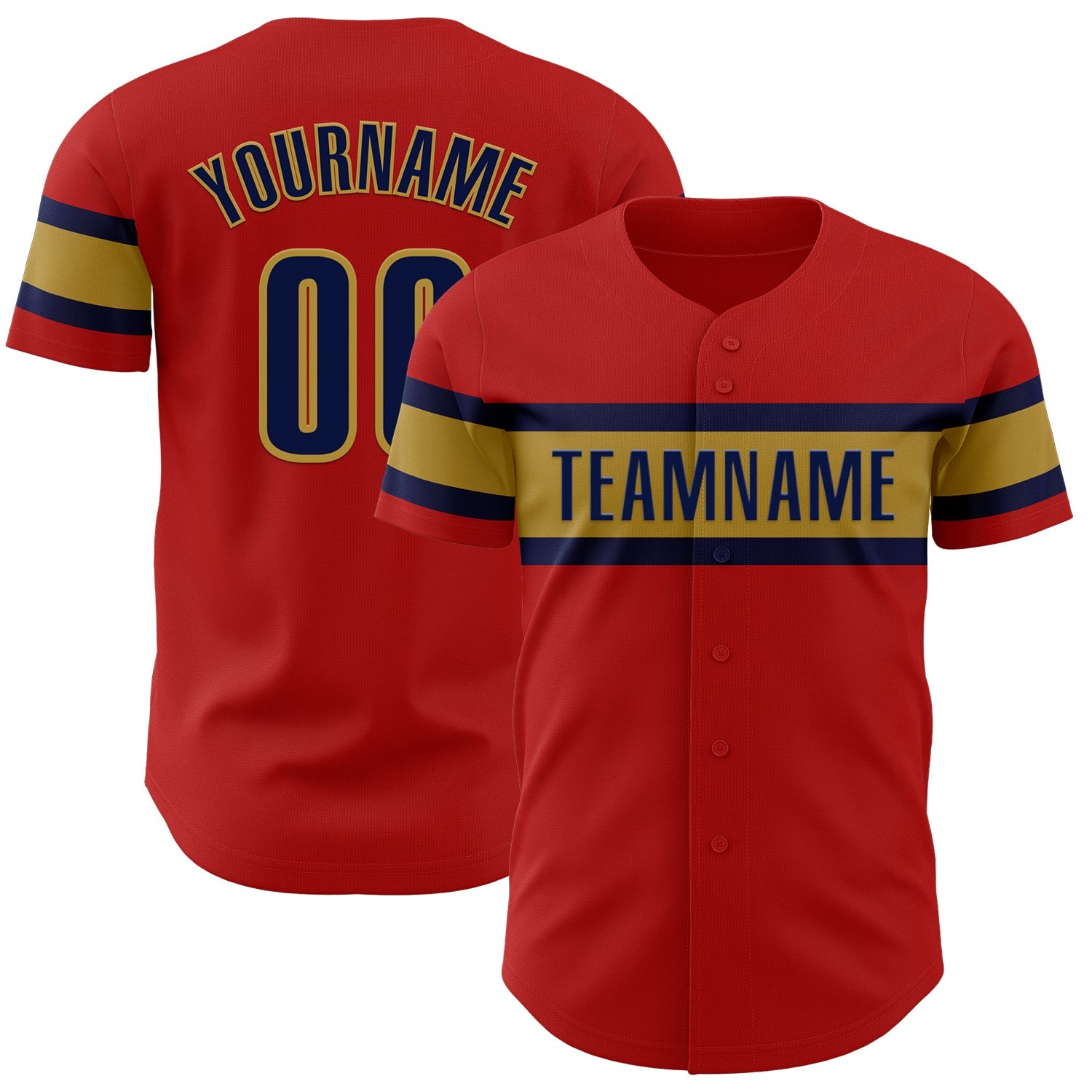 Custom Red Black-Old Gold Authentic Baseball Jersey - Main View