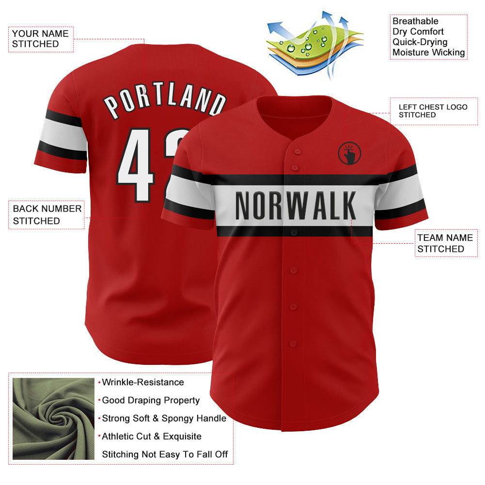 Custom Red White-Black Authentic Baseball Jersey view 3