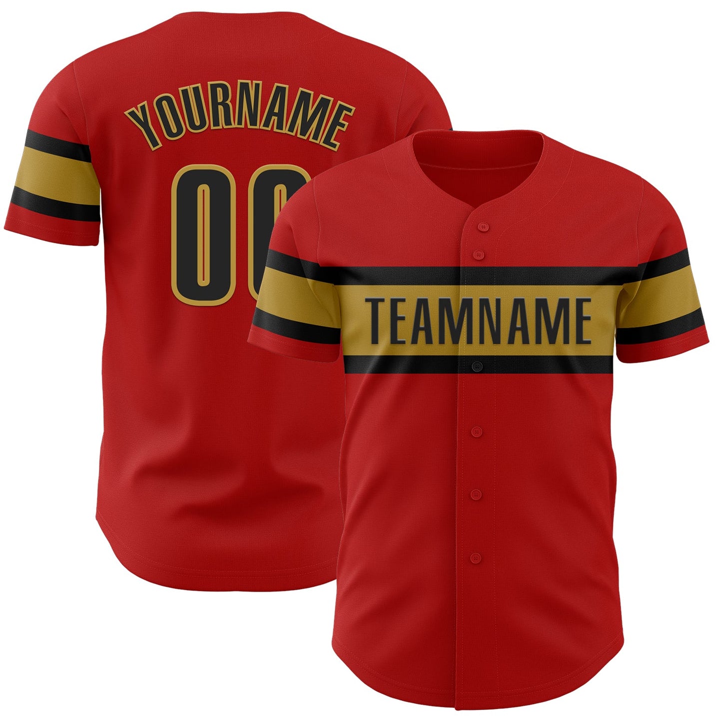 Custom Red Black-Old Gold Authentic Baseball Jersey - Main View
