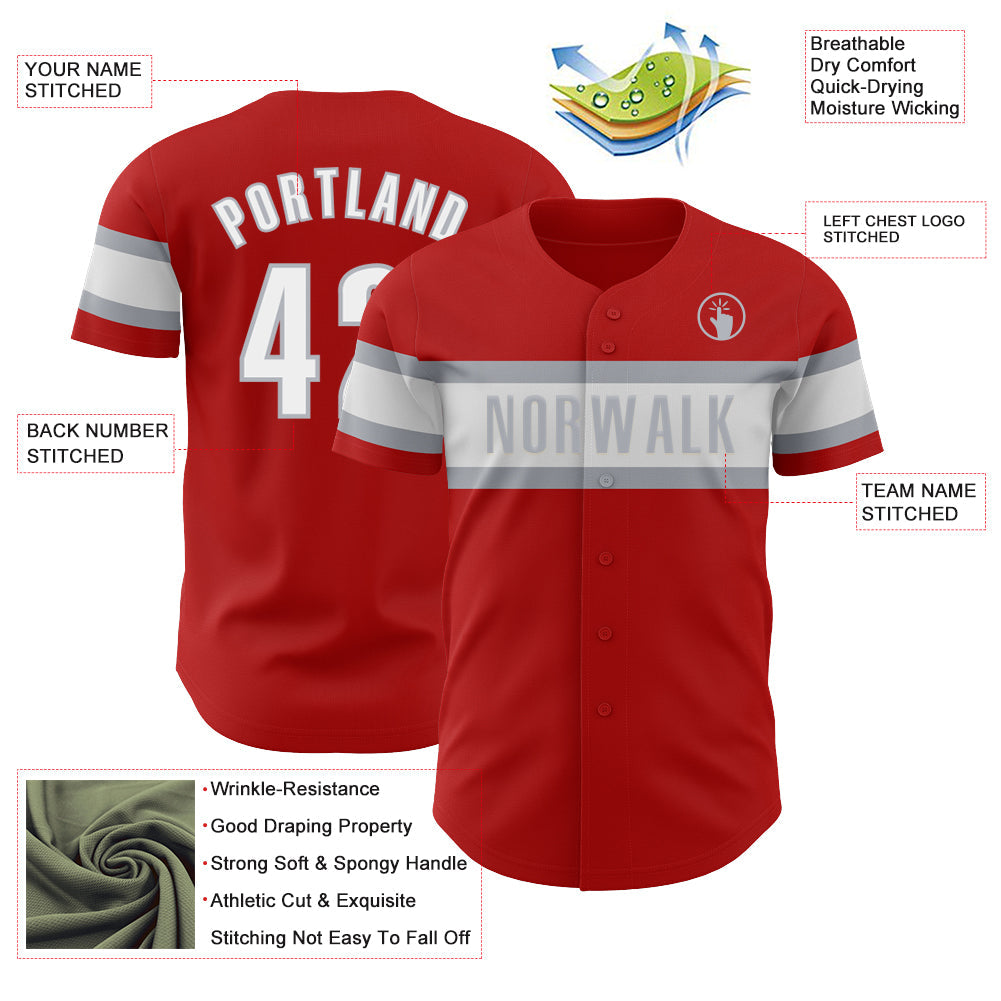 Custom Red White-Gray Authentic Baseball Jersey view 3