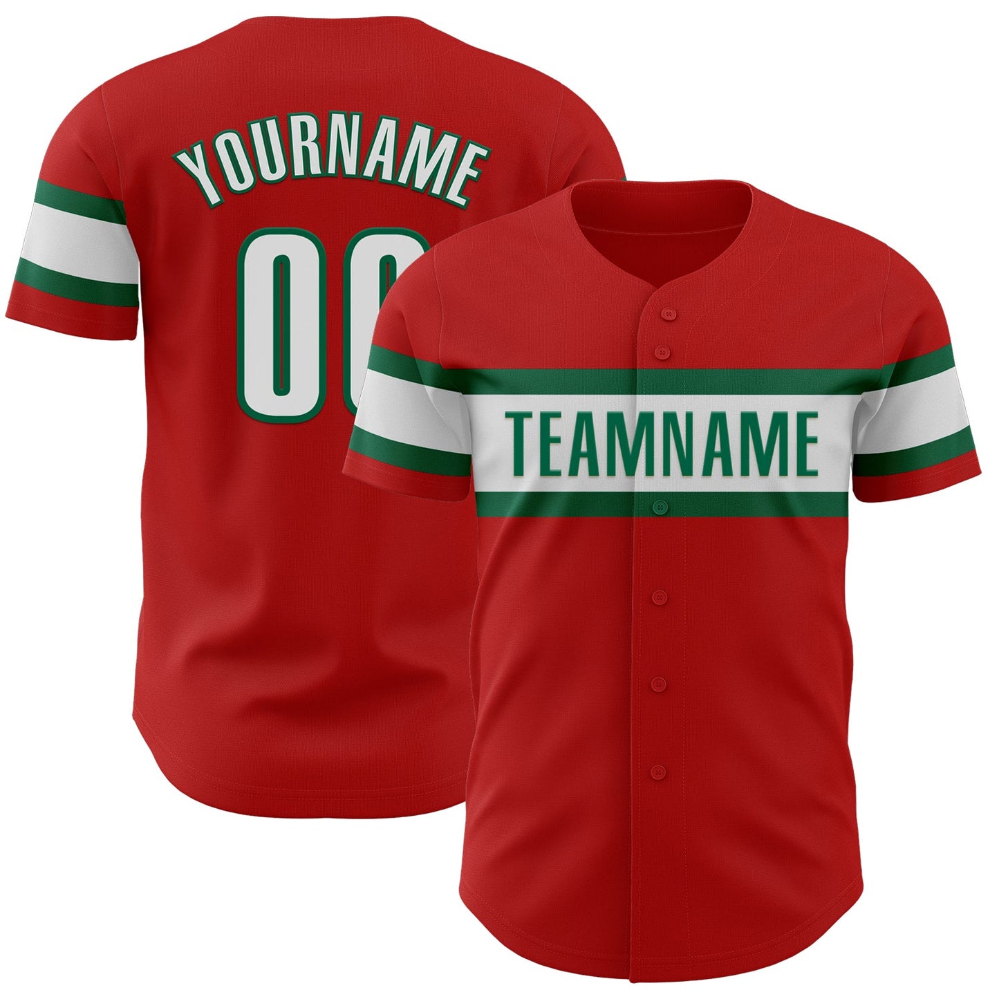 Custom Red White-Kelly Green Authentic Baseball Jersey - Main View