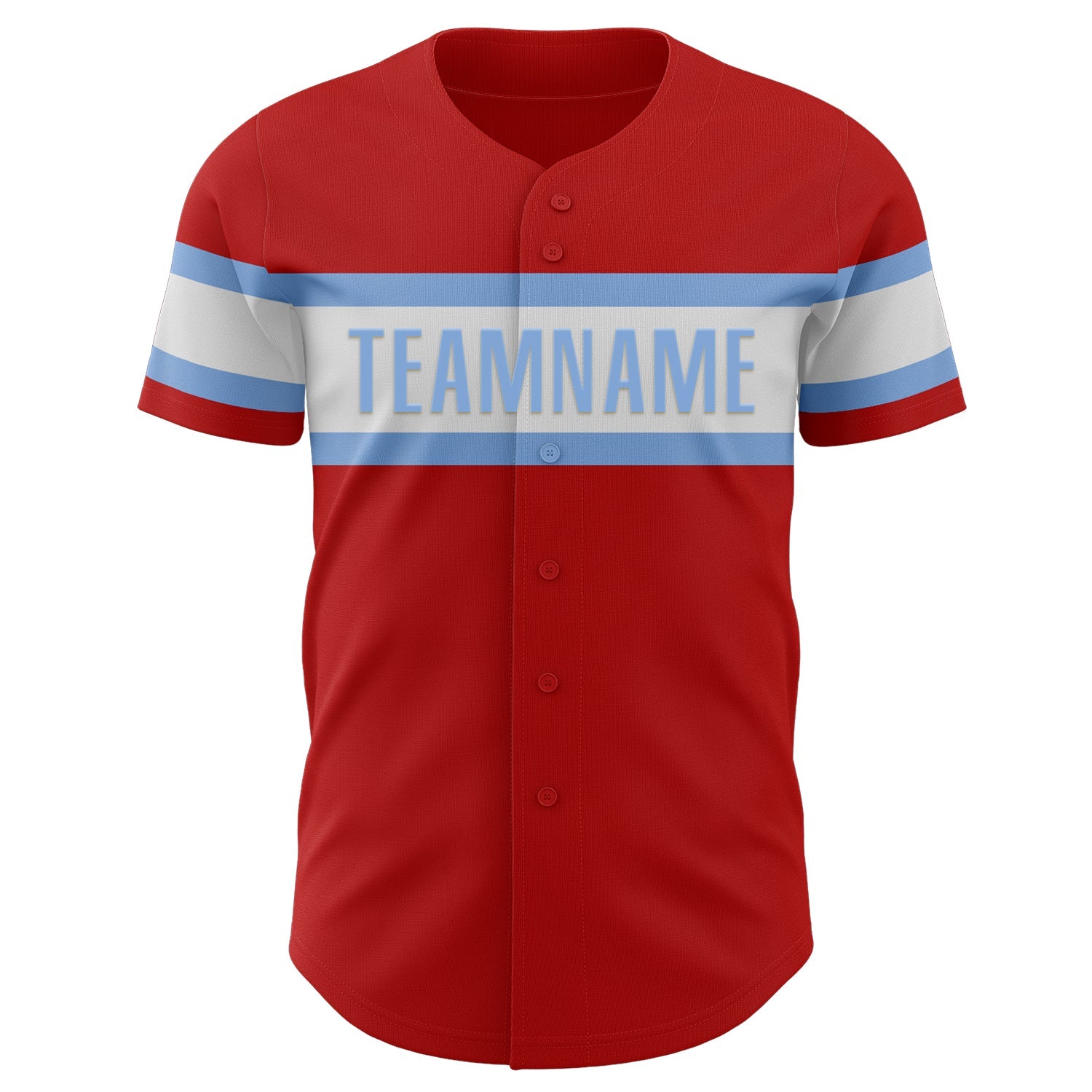 Custom Red White-Light Blue Authentic Baseball Jersey view 2
