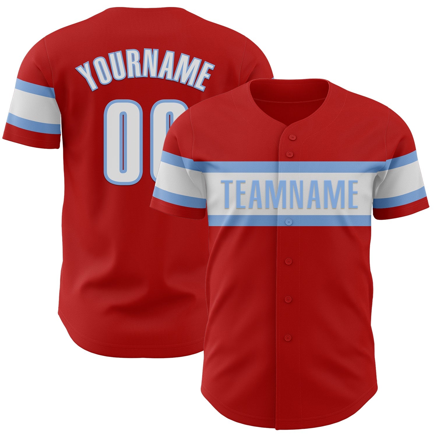 Custom Red White-Light Blue Authentic Baseball Jersey - Main View