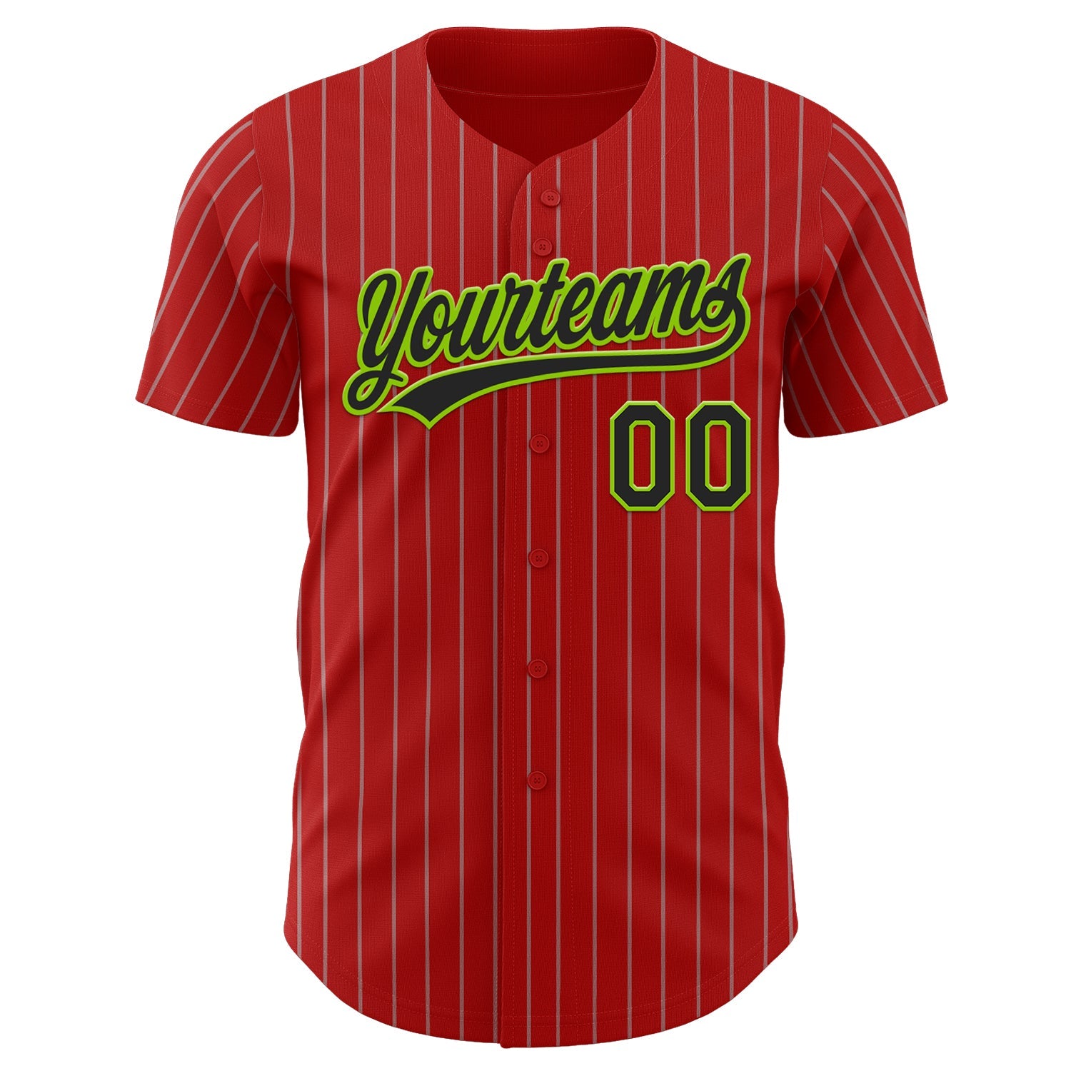 Custom Red Gray Pinstripe Black-Neon Green Authentic Baseball Jersey view 2