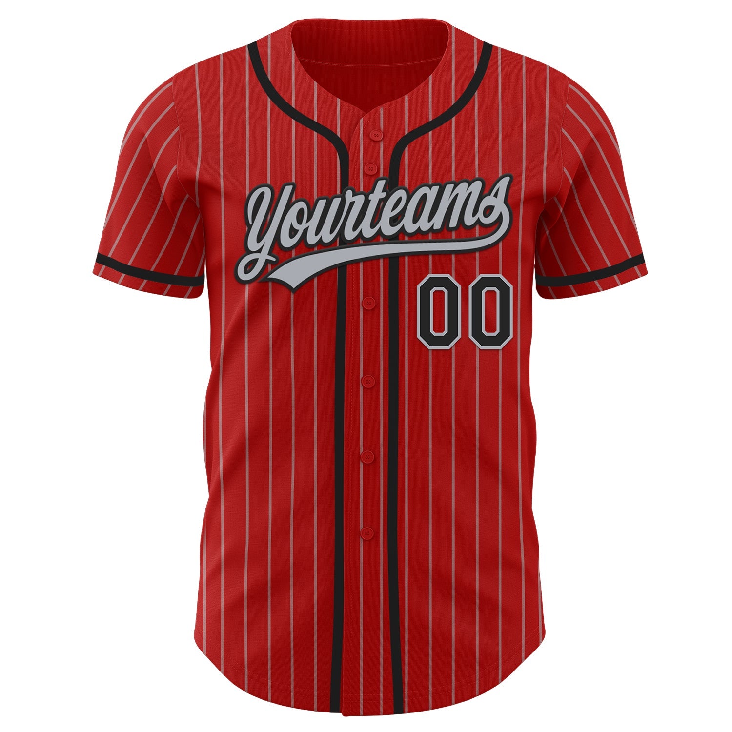 Custom Red Gray Pinstripe Black Authentic Baseball Jersey view 2