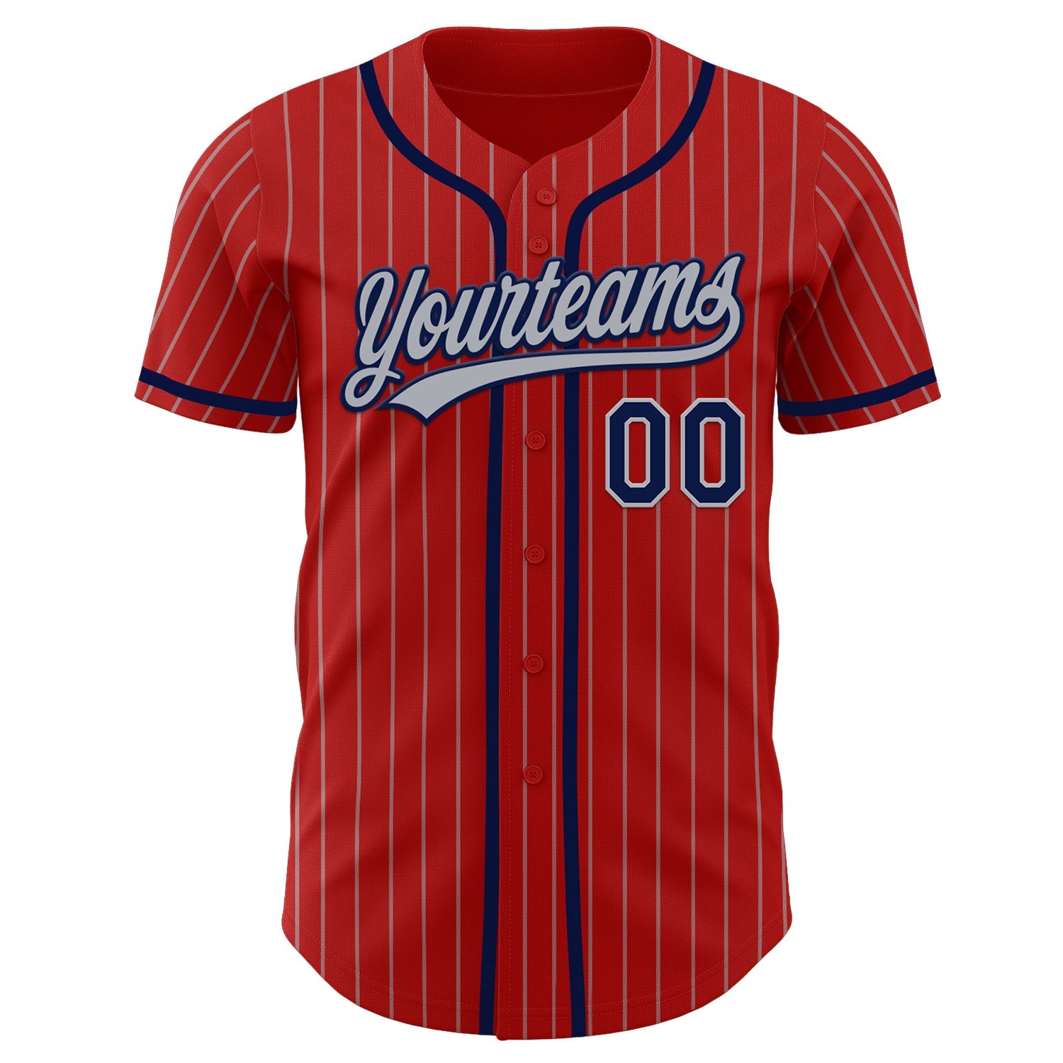 Custom Red Gray Pinstripe Navy Authentic Baseball Jersey view 2